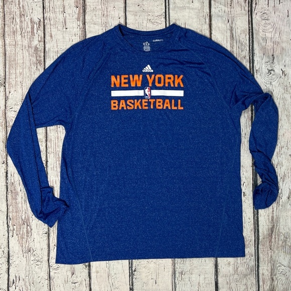 New York Knicks Climalite Adidas NBA Basketball Mens Long Sleeve Shirt - Picture 1 of 5